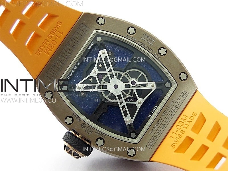 RM052-05 Brown Ceramic Bezel Carbon Case YSF Best Edition Skeleton Dial on Orange Rubber Strap Tourbillon