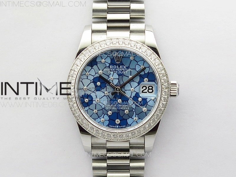 DateJust 31mm 278274 904L SS Crystals Bezel GMF Best Edition Blue Flowers Crystals Dial on 904L President Bracelet A2824