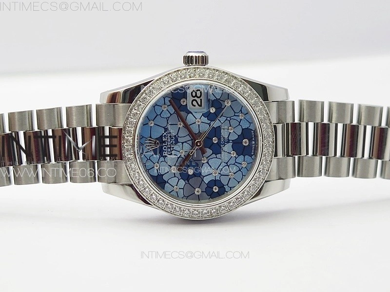 DateJust 31mm 278274 904L SS Crystals Bezel GMF Best Edition Blue Flowers Crystals Dial on 904L President Bracelet A2824