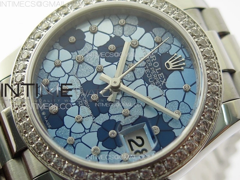 DateJust 31mm 278274 904L SS Crystals Bezel GMF Best Edition Blue Flowers Crystals Dial on 904L President Bracelet A2824