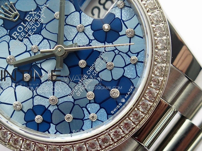 DateJust 31mm 278274 904L SS Crystals Bezel GMF Best Edition Blue Flowers Crystals Dial on 904L President Bracelet A2824
