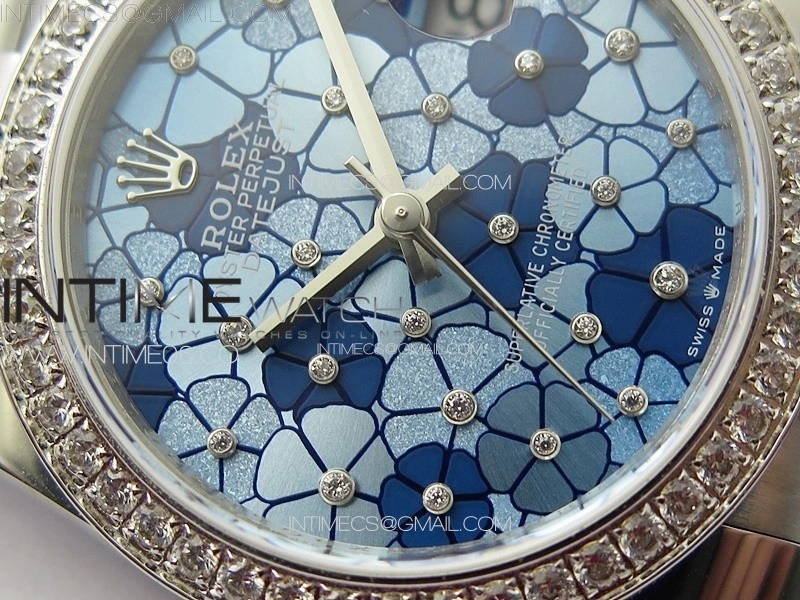 DateJust 31mm 278274 904L SS Crystals Bezel GMF Best Edition Blue Flowers Crystals Dial on 904L President Bracelet A2824