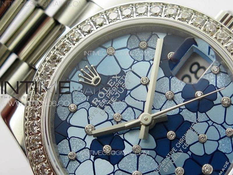 DateJust 31mm 278274 904L SS Crystals Bezel GMF Best Edition Blue Flowers Crystals Dial on 904L President Bracelet A2824