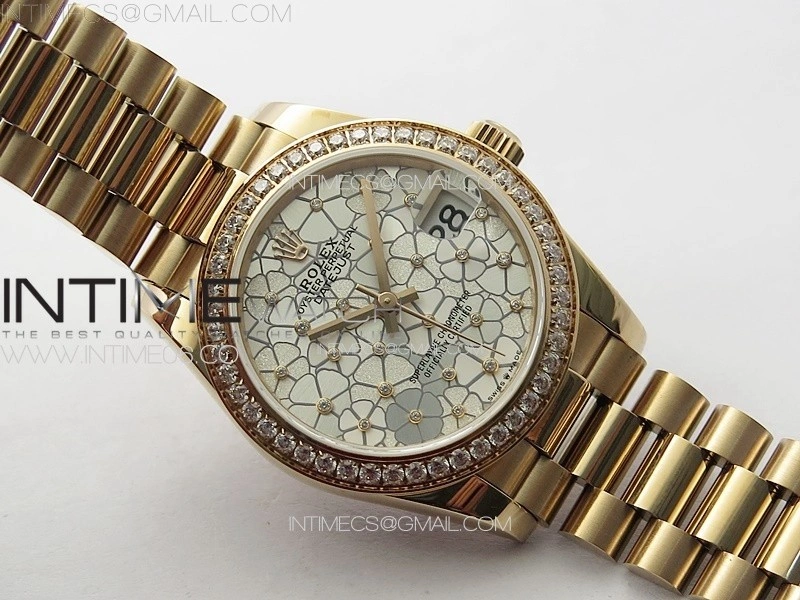 DateJust 31mm 278274 RG Crystals Bezel GMF Best Edition Silver Flowers Crystals Dial on RG President Bracelet A2824