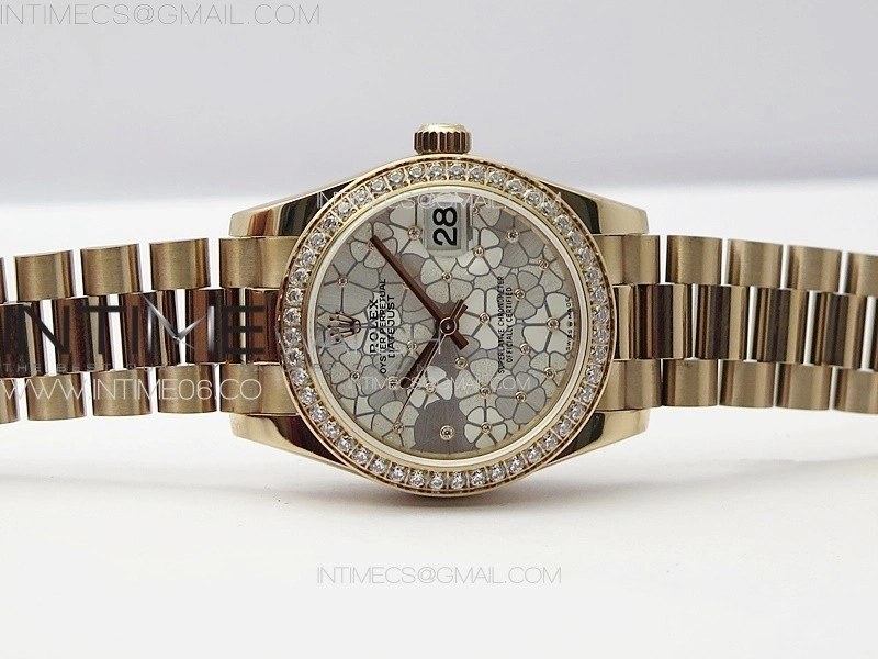DateJust 31mm 278274 RG Crystals Bezel GMF Best Edition Silver Flowers Crystals Dial on RG President Bracelet A2824