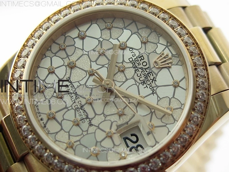 DateJust 31mm 278274 RG Crystals Bezel GMF Best Edition Silver Flowers Crystals Dial on RG President Bracelet A2824