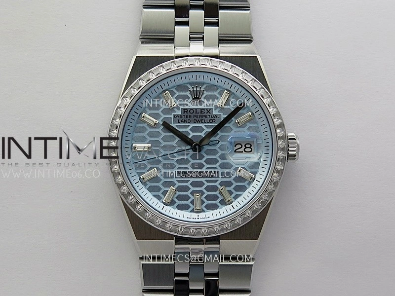 Land Dweller 127286 Diamond Bezel Gain Weight SS B Factory Ice Blue Dial T Diamond Marker On SS Bracelet A7135