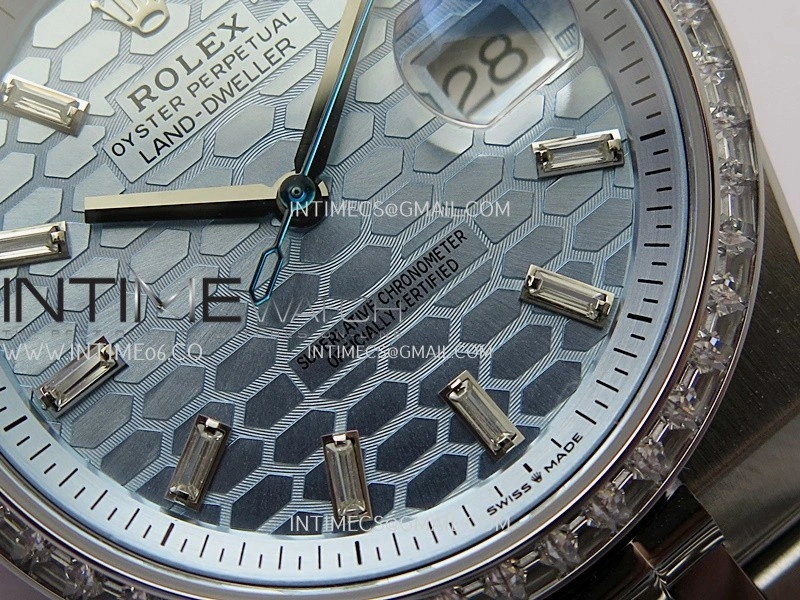 Land Dweller 127286 Diamond Bezel Gain Weight SS B Factory Ice Blue Dial T Diamond Marker On SS Bracelet A7135