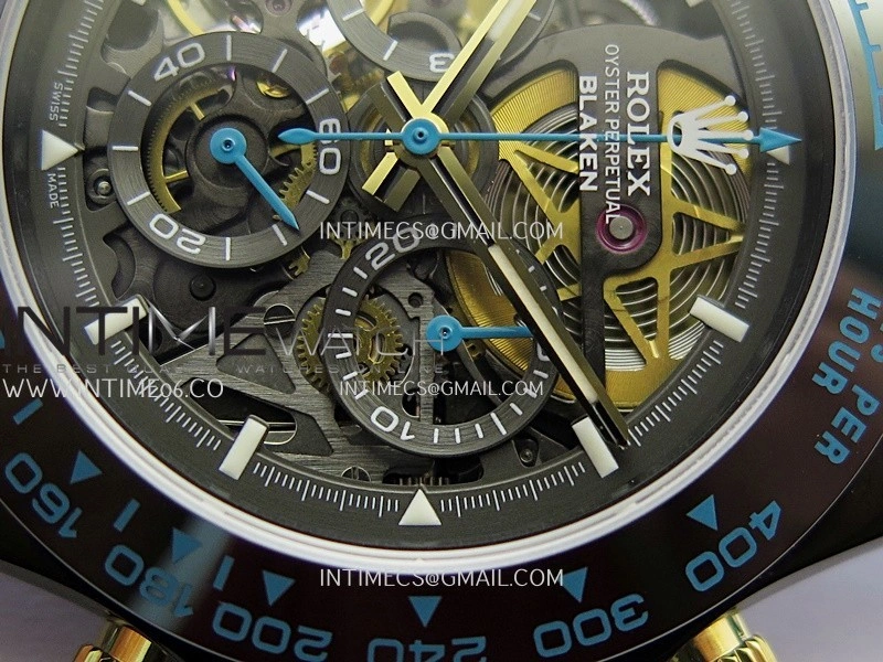 Daytona Blaken Carbon Bezel PVD Sonic Best Edition Skeleton Dial On Blue Rubber Strap Super Clone SA4130