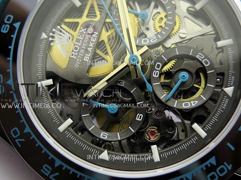 Daytona Blaken Carbon Bezel PVD Sonic Best Edition Skeleton Dial On Blue Rubber Strap Super Clone SA4130