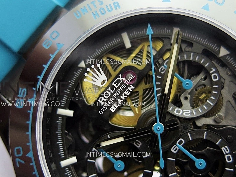 Daytona Blaken Carbon Bezel PVD Sonic Best Edition Skeleton Dial On Blue Rubber Strap Super Clone SA4130