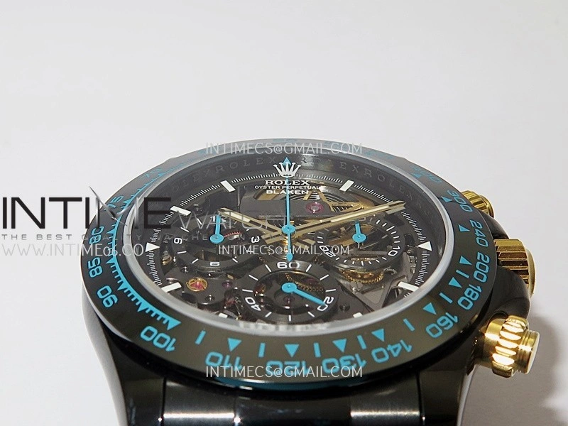 Daytona Blaken Carbon Bezel PVD Sonic Best Edition Skeleton Dial On Blue Rubber Strap Super Clone SA4130