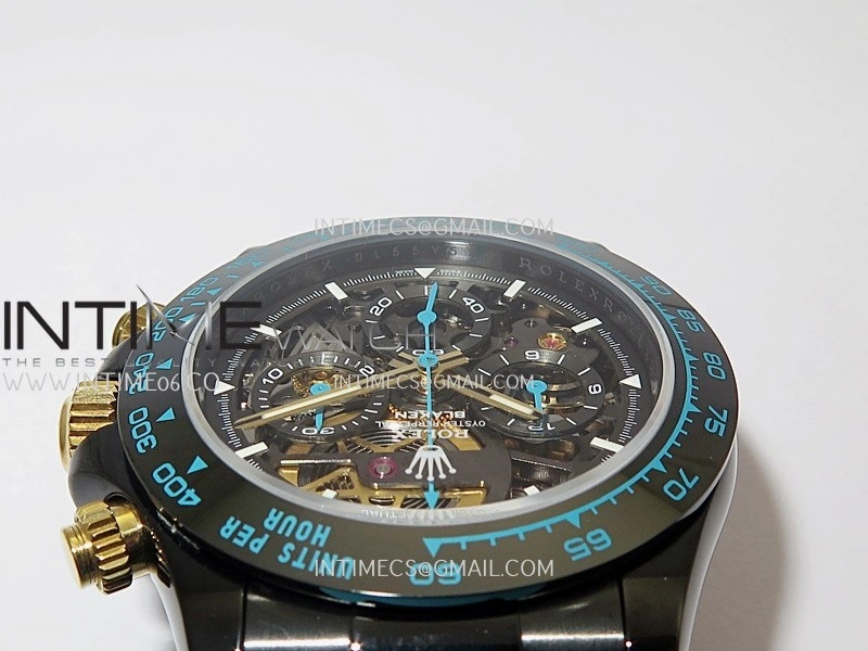 Daytona Blaken Carbon Bezel PVD Sonic Best Edition Skeleton Dial On Blue Rubber Strap Super Clone SA4130