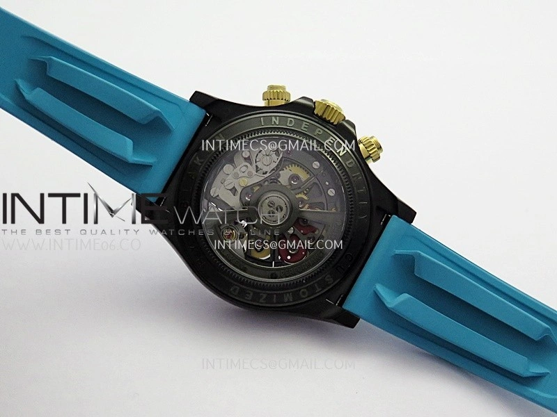 Daytona Blaken Carbon Bezel PVD Sonic Best Edition Skeleton Dial On Blue Rubber Strap Super Clone SA4130