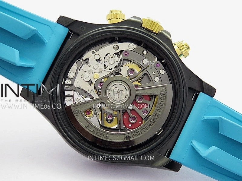 Daytona Blaken Carbon Bezel PVD Sonic Best Edition Skeleton Dial On Blue Rubber Strap Super Clone SA4130