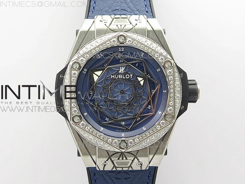 Big Bang Sang Bleu Ti Crystal Bezel WWF 1:1 Best Edition Blue Skeletonal Dial On Blue Gummy Strap Asian HB1213 V2