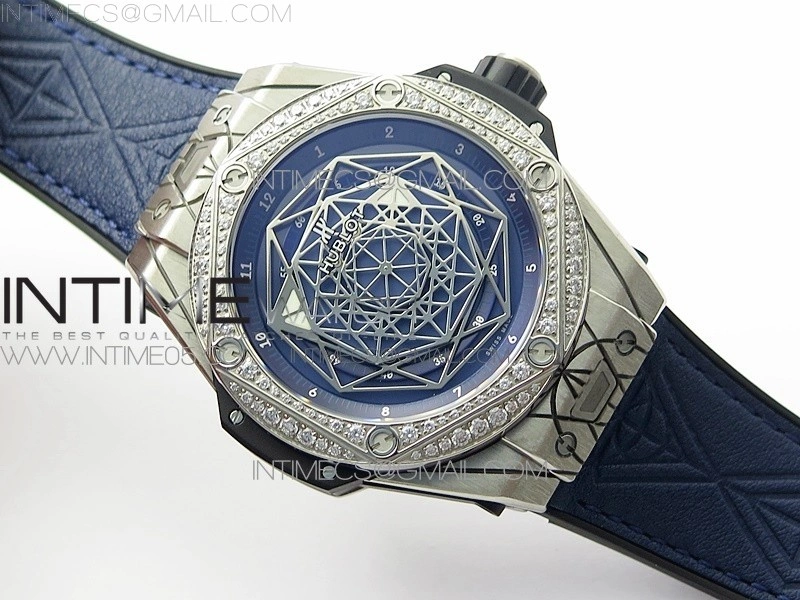 Big Bang Sang Bleu Ti Crystal Bezel WWF 1:1 Best Edition Blue Skeletonal Dial On Blue Gummy Strap Asian HB1213 V2