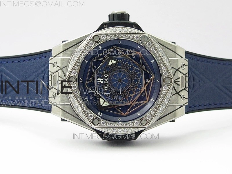 Big Bang Sang Bleu Ti Crystal Bezel WWF 1:1 Best Edition Blue Skeletonal Dial On Blue Gummy Strap Asian HB1213 V2
