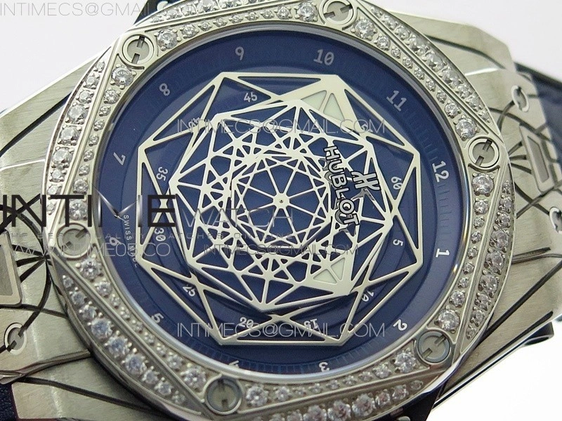 Big Bang Sang Bleu Ti Crystal Bezel WWF 1:1 Best Edition Blue Skeletonal Dial On Blue Gummy Strap Asian HB1213 V2