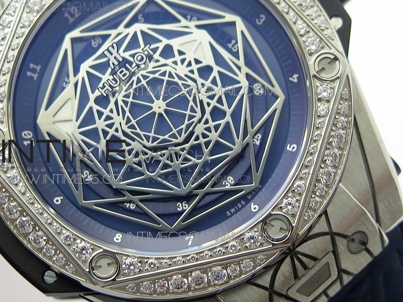 Big Bang Sang Bleu Ti Crystal Bezel WWF 1:1 Best Edition Blue Skeletonal Dial On Blue Gummy Strap Asian HB1213 V2