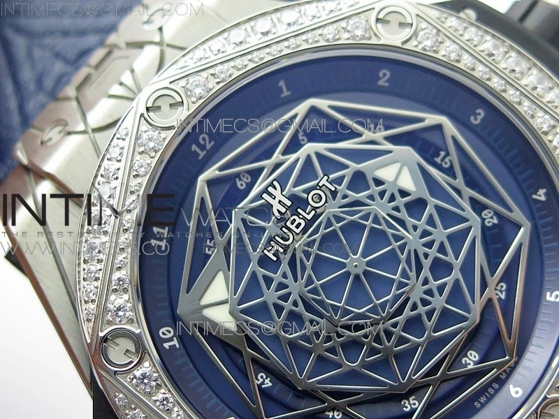 Big Bang Sang Bleu Ti Crystal Bezel WWF 1:1 Best Edition Blue Skeletonal Dial On Blue Gummy Strap Asian HB1213 V2