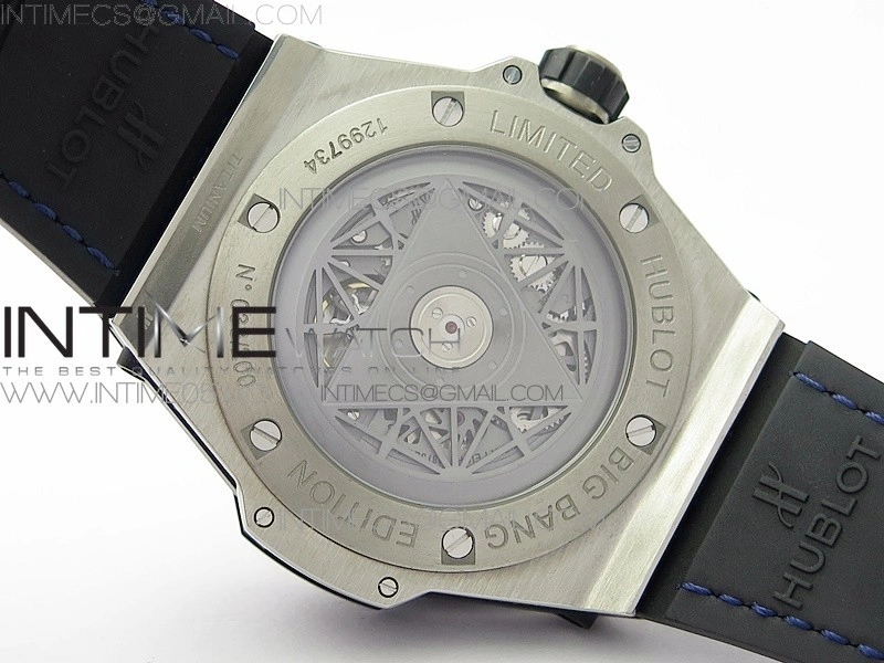 Big Bang Sang Bleu Ti Crystal Bezel WWF 1:1 Best Edition Blue Skeletonal Dial On Blue Gummy Strap Asian HB1213 V2