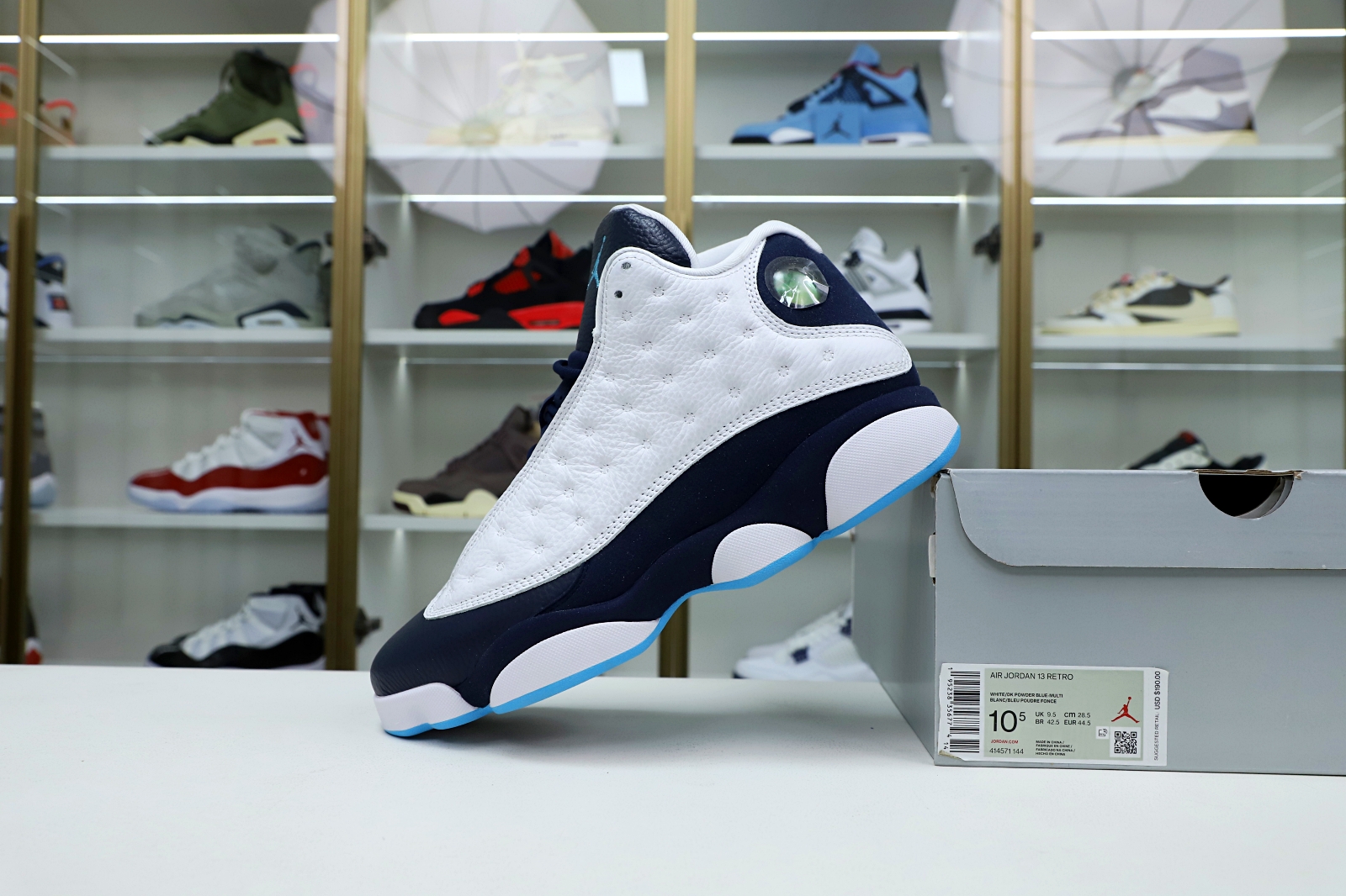 Kimi kick AIR JORDAN 13 RETRO WHITE OBSIDIAN POWDER BLUE 414571-144