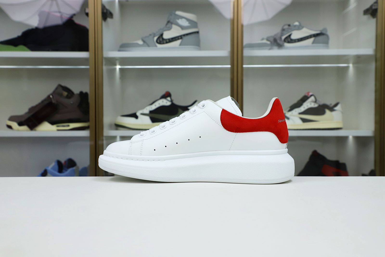 Kimi kick ALXNDER MC MCQUEEN WHITE SMOOTH CALF LEATHER RED SUEDE