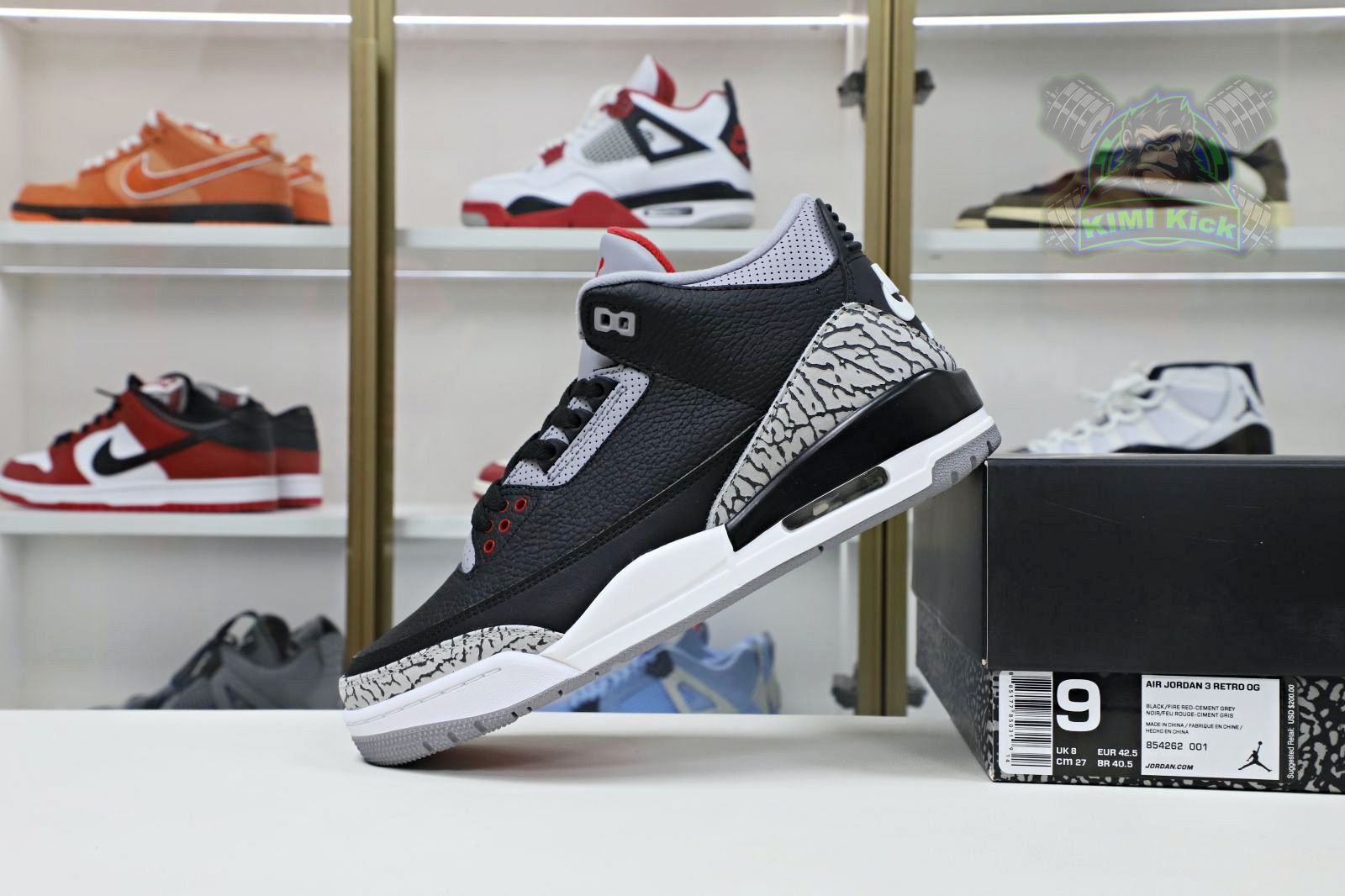 Kimi kick Jordan Air Jordan 3 retro blackcement  2018（854262-001）