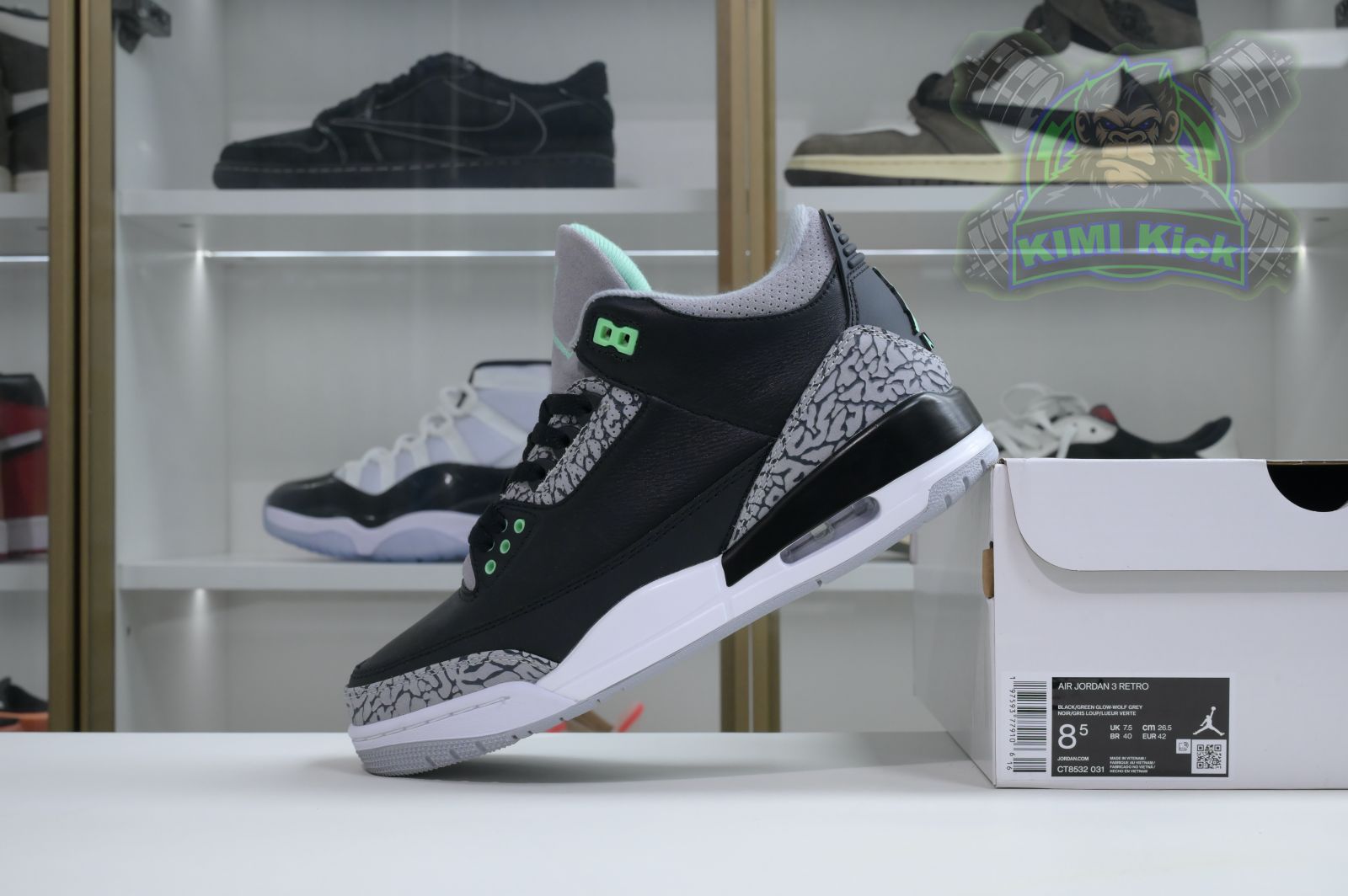 Kimi kick Air Jordan 3 Green Glow