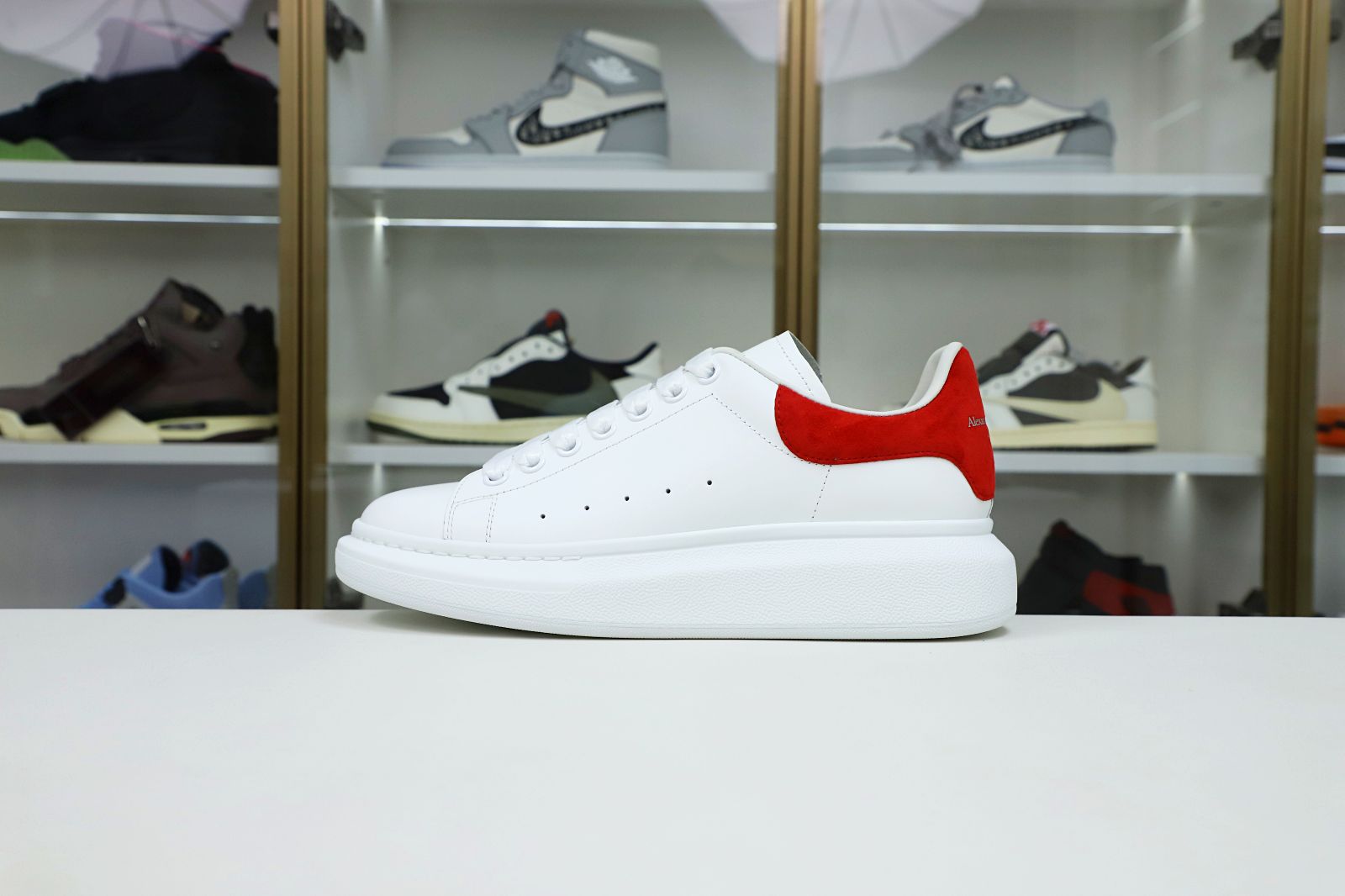 Kimi kick ALXNDER MC MCQUEEN WHITE SMOOTH CALF LEATHER RED SUEDE