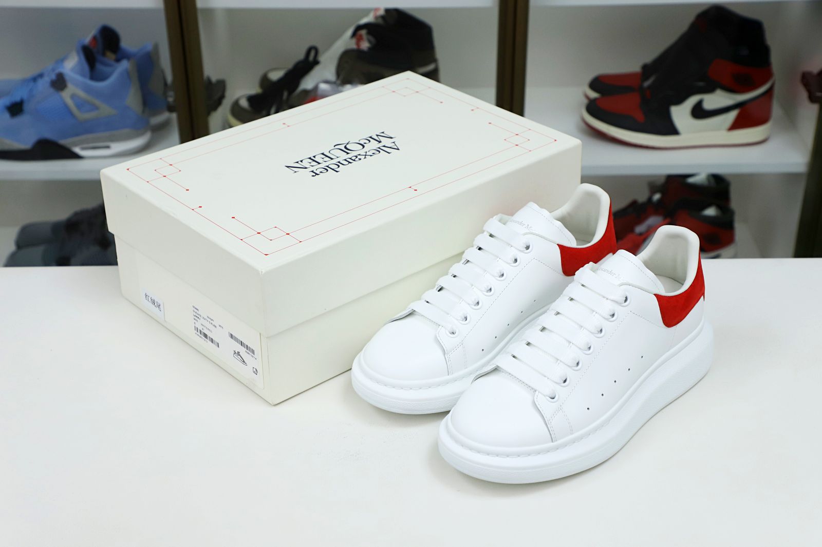 Kimi kick ALXNDER MC MCQUEEN WHITE SMOOTH CALF LEATHER RED SUEDE