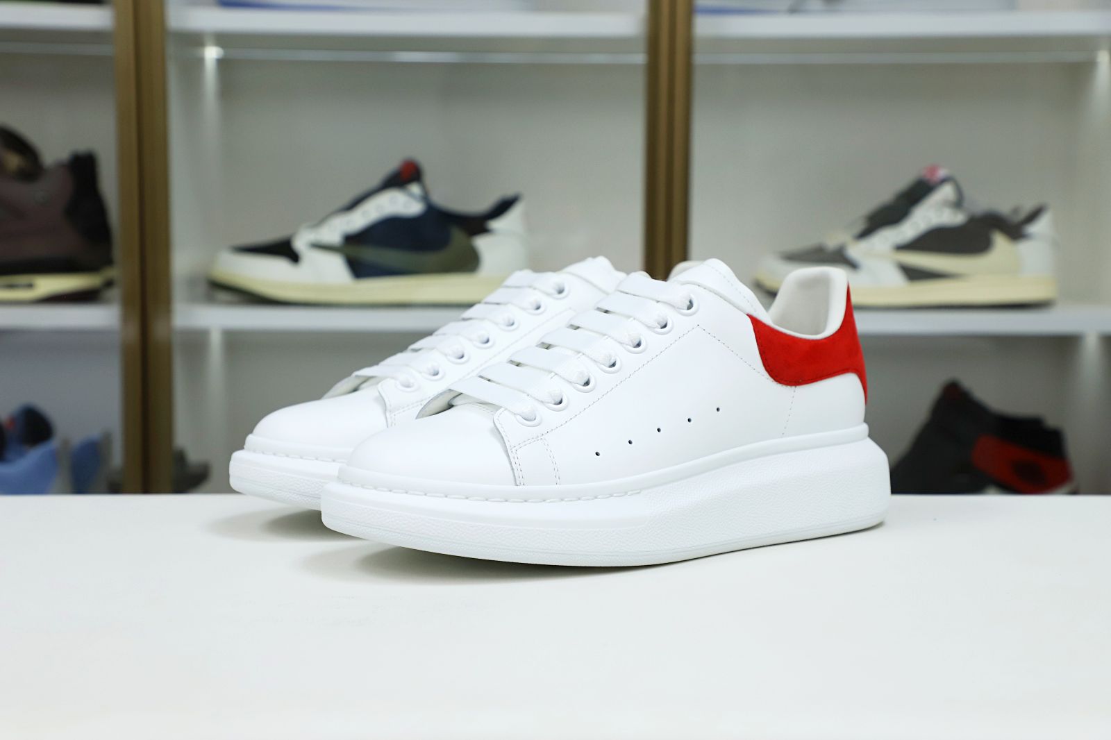 Kimi kick ALXNDER MC MCQUEEN WHITE SMOOTH CALF LEATHER RED SUEDE