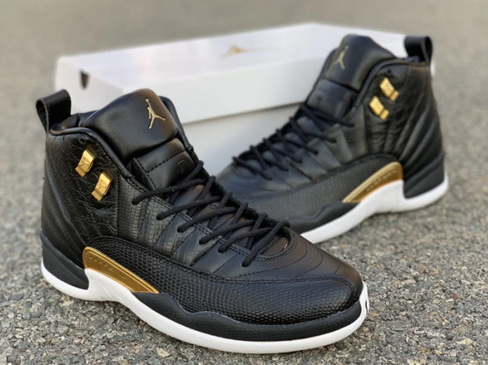 Air Jordan 12 Retro 'Reptile' Black Metallic Gold-White AO6068- TopPick 1125