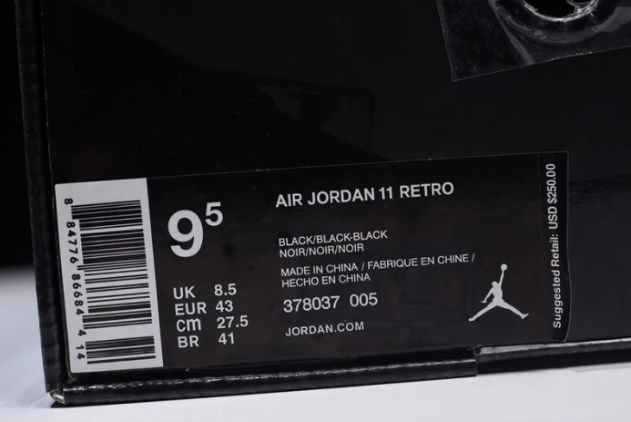 Fashionable Air Jordan 11 Cap and Gown black 378037- 1112