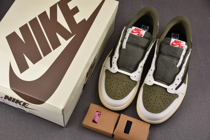 Fashionable travis scott x air jordan 1 low og “medium olive” dm7866- 1366