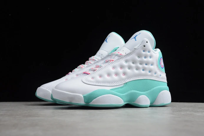 HighQuality air jordan 13 retro white soar green pink (gs) 439358- 1438