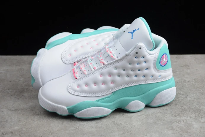 HighQuality air jordan 13 retro white soar green pink (gs) 439358- 1438