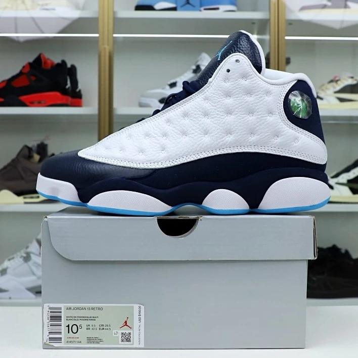 Kimikick AIR JORDAN 13 RETRO WHITE OBSIDIAN POWDER BLUE 414571- SportInspired 1937