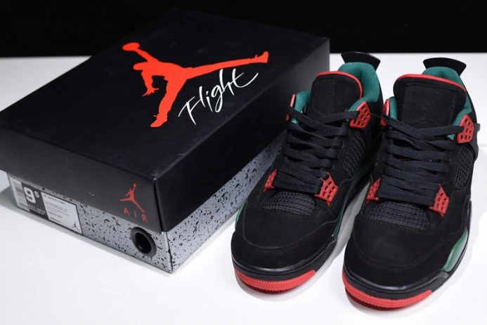NewStyle Air Jordan 4 NRG GUCC Black Gorge Green-Varsity Red AQ3816- 1055