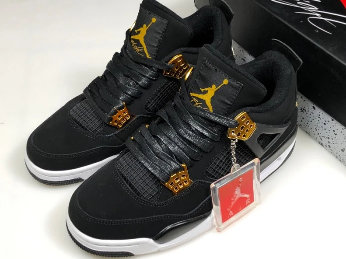 Trendy Air Jordan 4 Royalty Black Metallic Gold-White 308497- 1068