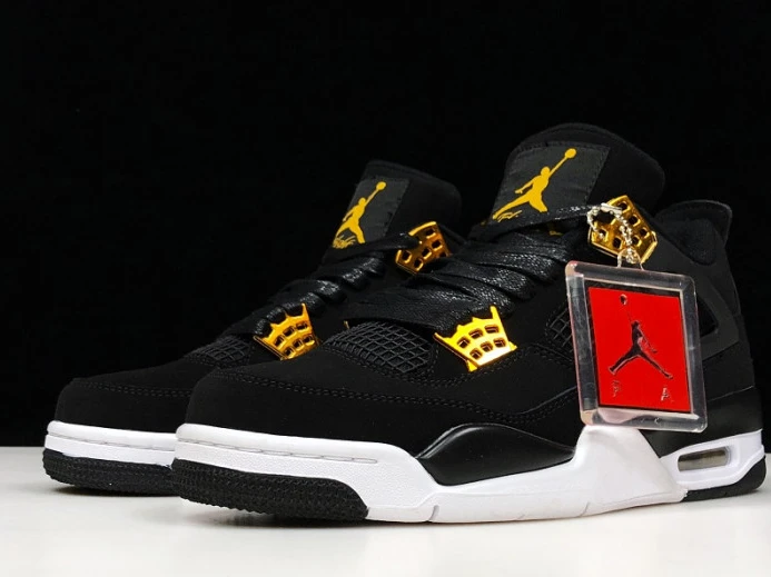 Trendy Air Jordan 4 Royalty Black Metallic Gold-White 308497- 1068