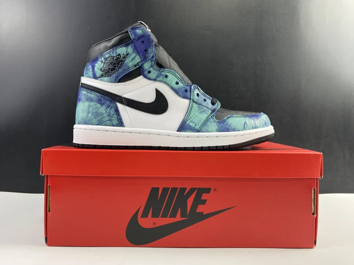 air jordan 1 tie-dye white black aurora green cd0461- Fashionable 1258