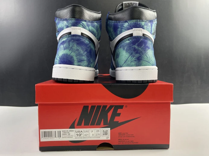 air jordan 1 tie-dye white black aurora green cd0461- Fashionable 1258