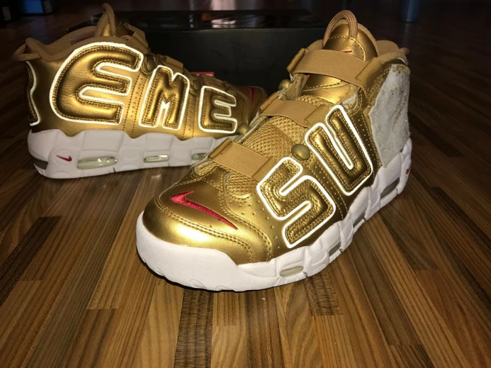 nike air more uptempo "Sup*e" metallic gold white 902290- HighQuality 3160