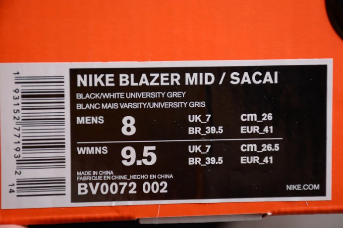 sacai x blazer mid black grey bv0072- Affordable 3132