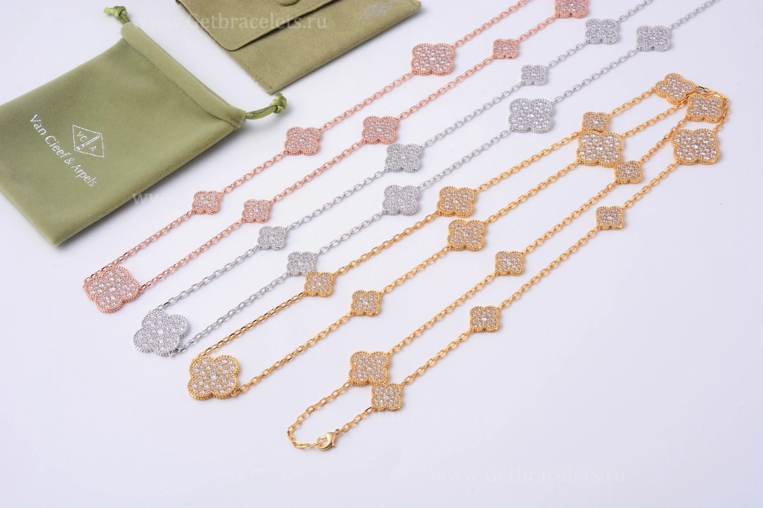 1:1 Van Cleef Arpels Perlee Magic Alhambra Long Necklace 16 Motifs With Diamonds