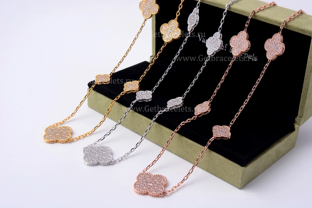 1:1 Van Cleef Arpels Perlee Magic Alhambra Long Necklace 16 Motifs With Diamonds