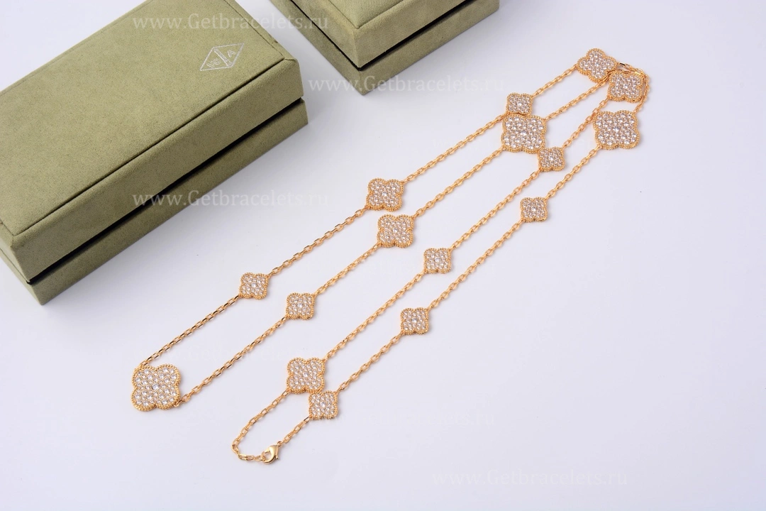 1:1 Van Cleef Arpels Perlee Magic Alhambra Long Necklace 16 Motifs With Diamonds