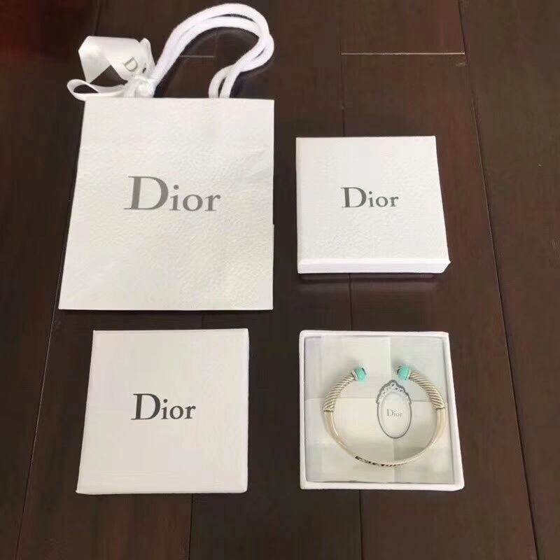 2018 Unique Style Dior J??ADIOR Unisex Retro Silver Logo Pattern Turquoise Green Open Adjustable Fake Bracelet